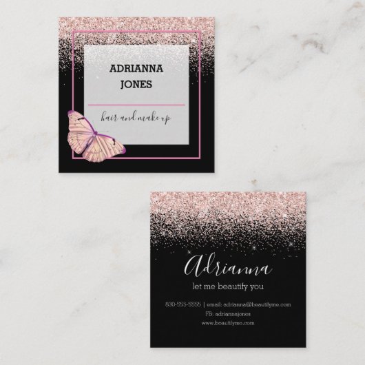 プロフェッショナルブティックショップグリッターバタフライスクアール スクエア名刺 (正面/裏面)