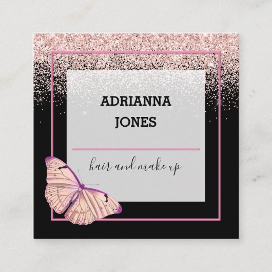 プロフェッショナルブティックショップグリッターバタフライスクアール スクエア名刺 (正面)
