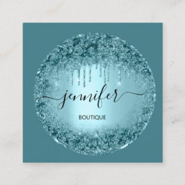 プロフェッショナルブティックショップグリッターバラティール（緑がかった色）ブルー スクエア名刺