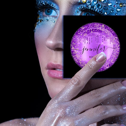 プロフェッショナルブティックショップグリッターパープルドリップス スクエア名刺