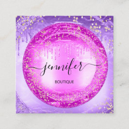 プロフェッショナルブティックショップグリッターパープルピンク スクエア名刺