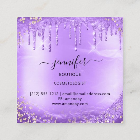 プロフェッショナルブティックショップグリッターパープルピンク スクエア名刺 (裏面)