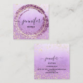 プロフェッショナルブティックショップグリッターパープル金ゴールド スクエア名刺 (正面/裏面)