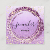 プロフェッショナルブティックショップグリッターパープル金ゴールド スクエア名刺 (正面)