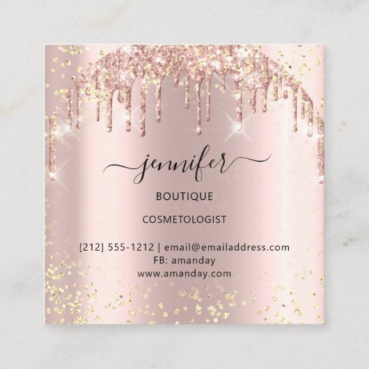 プロフェッショナルブティックショップグリッターピンクティール（緑がかった色） スクエア名刺 (裏面)