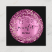 プロフェッショナルブティックショップグリッターピンクドリップスブラック スクエア名刺 (正面)