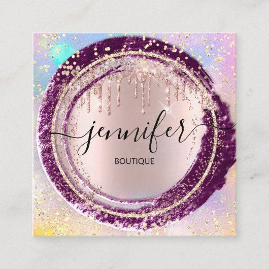 プロフェッショナルブティックショップグリッターピンク紙吹雪 スクエア名刺 (正面)