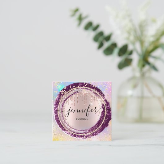 プロフェッショナルブティックショップグリッターピンク紙吹雪 スクエア名刺 (スタンド正面)