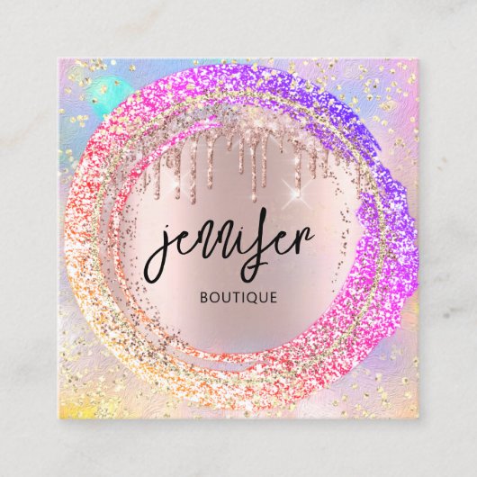 プロフェッショナルブティックショップグリッターピンクQRCodeLogo スクエア名刺 (正面)