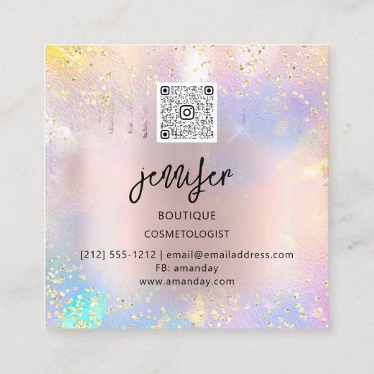 プロフェッショナルブティックショップグリッターピンクQRCodeLogo スクエア名刺 (裏面)