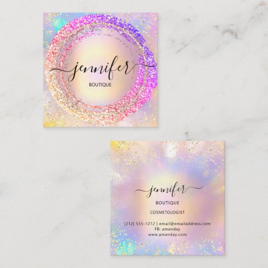 プロフェッショナルブティックショップグリッターホログラフィックピン スクエア名刺 (正面/裏面)