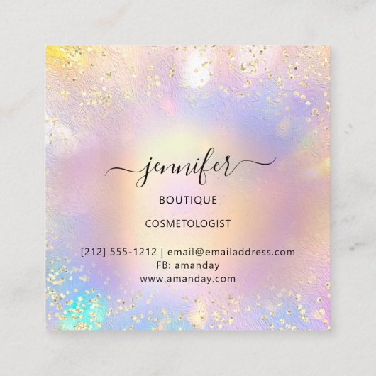 プロフェッショナルブティックショップグリッターホログラフィックピン スクエア名刺 (裏面)