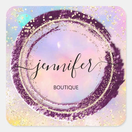 プロフェッショナルブティックショップグリッターホログラフ金ゴールド スクエアシール (正面)