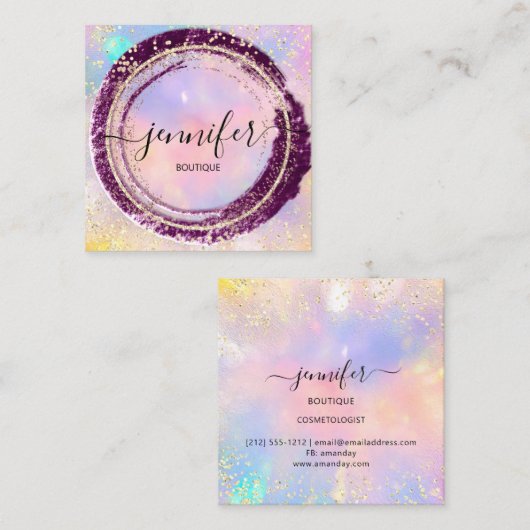 プロフェッショナルブティックショップグリッターホログラフ金ゴールド スクエア名刺 (正面/裏面)