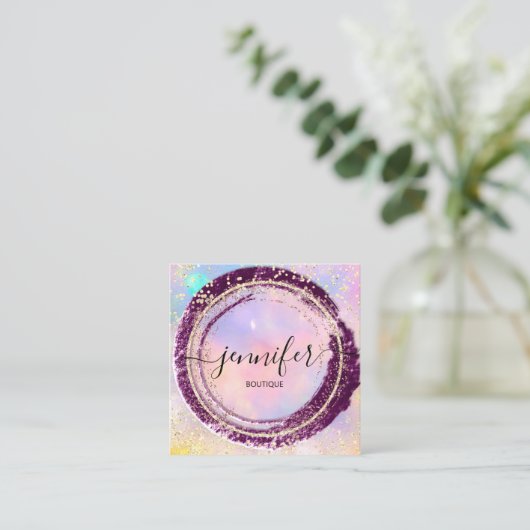 プロフェッショナルブティックショップグリッターホログラフ金ゴールド スクエア名刺 (スタンド正面)