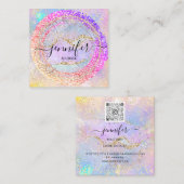 プロフェッショナルブティックショップグリッターホログラフQR スクエア名刺 (正面/裏面)