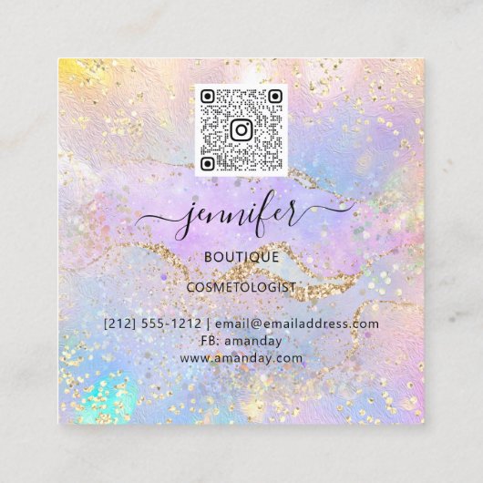 プロフェッショナルブティックショップグリッターホログラフQR スクエア名刺 (裏面)