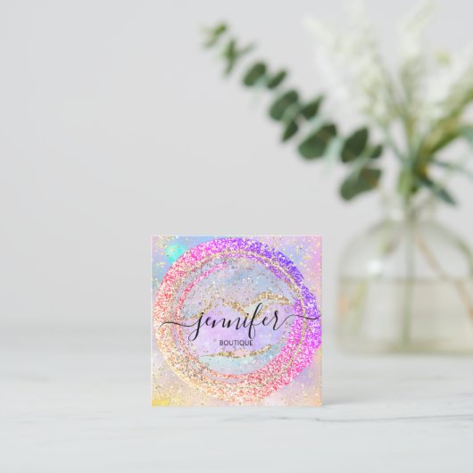 プロフェッショナルブティックショップグリッターホログラフQR スクエア名刺 (スタンド正面)