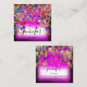 プロフェッショナルブティックショップグリッター紙吹雪ピンク スクエア名刺 (正面/裏面)