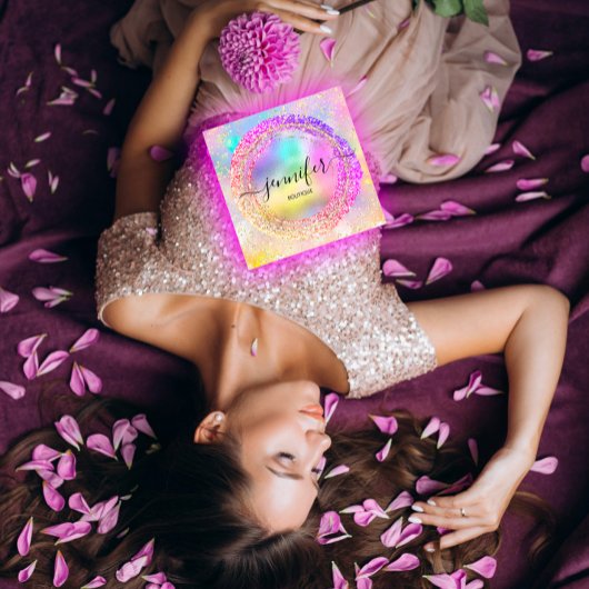 プロフェッショナルブティックショップグリッターPInkホログラフ スクエア名刺