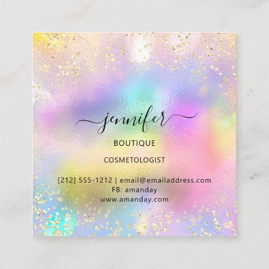 プロフェッショナルブティックショップグリッターPInkホログラフ スクエア名刺 (裏面)