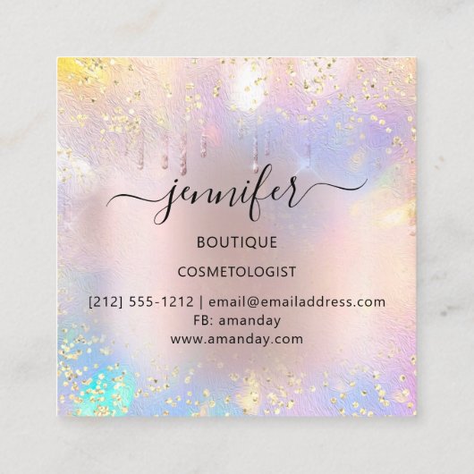 プロフェッショナルブティックショップドリップピンクホログラフ スクエア名刺 (裏面)