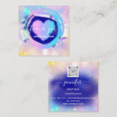 プロフェッショナルブティックショップネイビーハートホログラフ スクエア名刺 (正面/裏面)