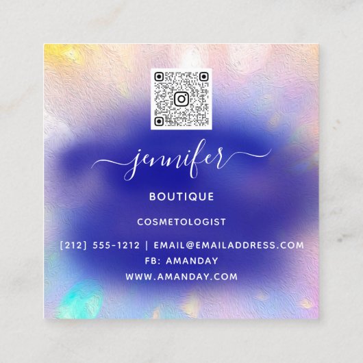 プロフェッショナルブティックショップネイビーハートホログラフ スクエア名刺 (裏面)