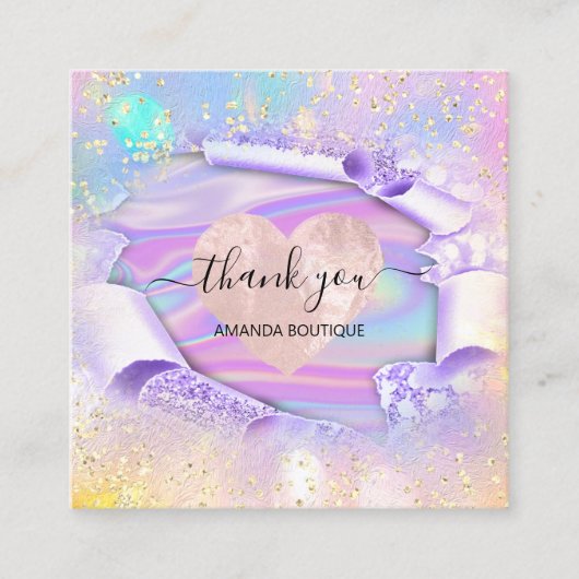 プロフェッショナルブティックショップネームグリッターハート スクエア名刺 (正面)