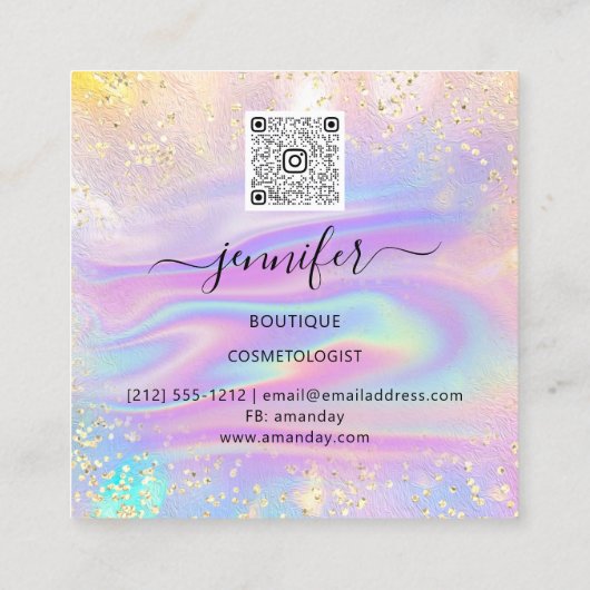 プロフェッショナルブティックショップネームグリッターハート スクエア名刺 (裏面)