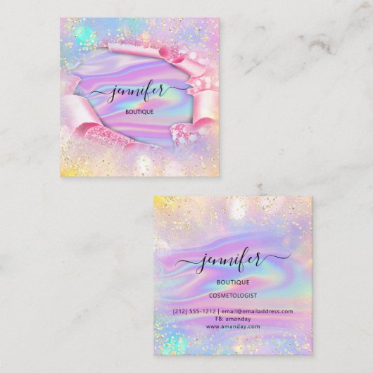 プロフェッショナルブティックショップネームグリッター自筆証書 スクエア名刺 (正面/裏面)