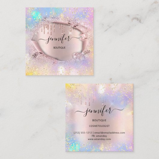 プロフェッショナルブティックショップバラグリッターホログラフ スクエア名刺 (正面/裏面)