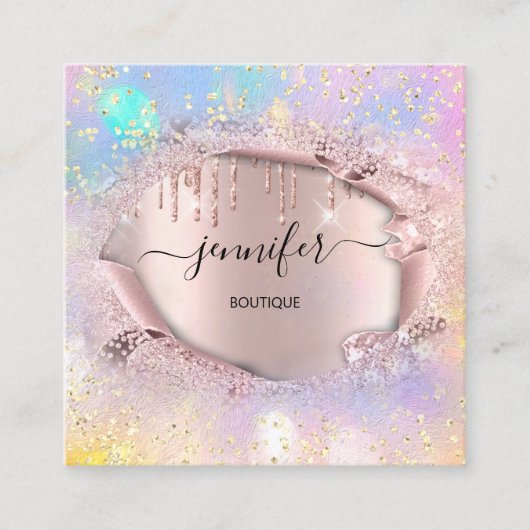 プロフェッショナルブティックショップバラグリッターホログラフ スクエア名刺 (正面)