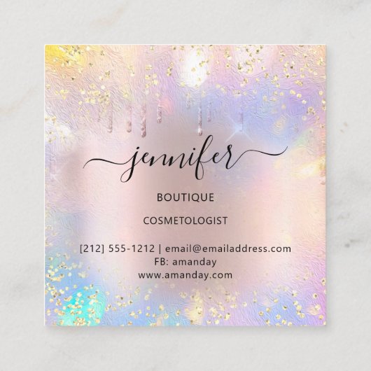 プロフェッショナルブティックショップバラグリッターホログラフ スクエア名刺 (裏面)
