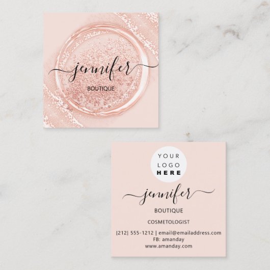 プロフェッショナルブティックショップバラグリッターロゴ スクエア名刺 (正面/裏面)