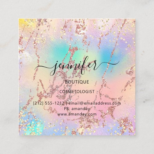 プロフェッショナルブティックショップバラホログラフ赤面 スクエア名刺 (裏面)