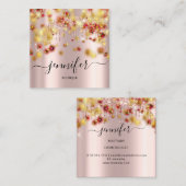 プロフェッショナルブティックショップバラ紙吹雪ドリップ金ゴールド スクエア名刺 (正面/裏面)