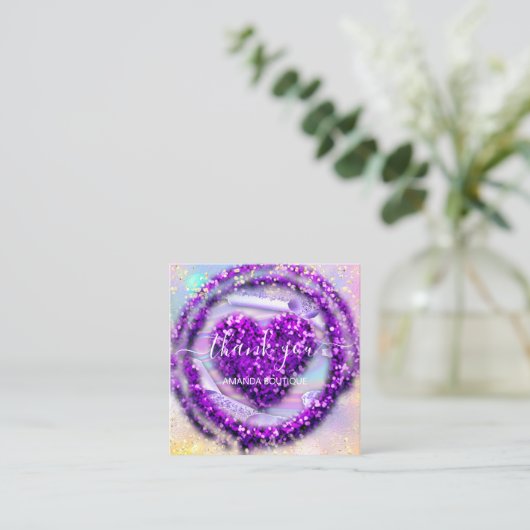 プロフェッショナルブティックショップパープルハートホログラフ スクエア名刺 (スタンド正面)