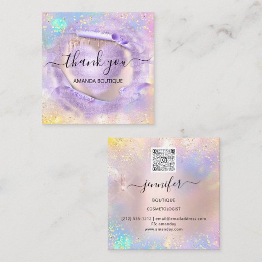 プロフェッショナルブティックショップパープルハートホログラフ スクエア名刺 (正面/裏面)