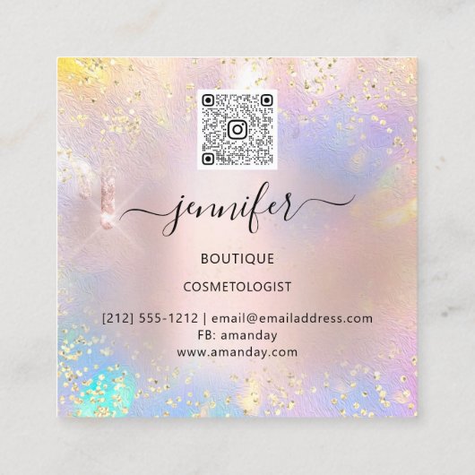 プロフェッショナルブティックショップパープルハートホログラフ スクエア名刺 (裏面)