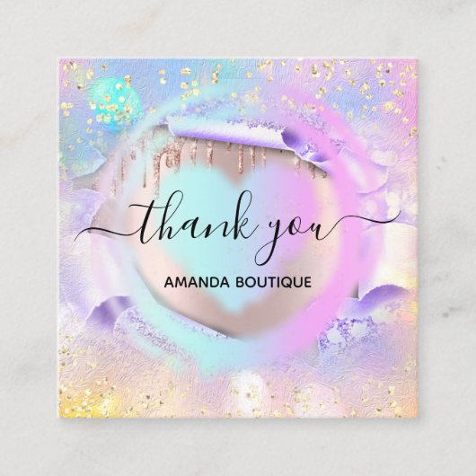 プロフェッショナルブティックショップピンクハートホログラフ スクエア名刺 (正面)