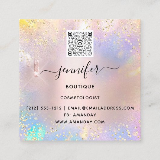 プロフェッショナルブティックショップピンクハートホログラフ スクエア名刺 (裏面)