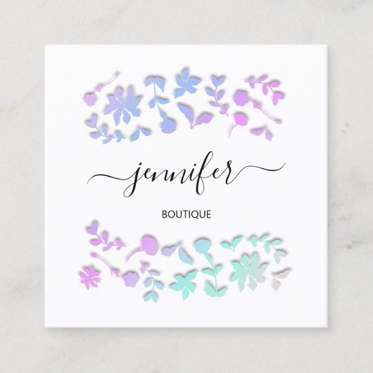 プロフェッショナルブティックショップフローラホワイトピンク スクエア名刺 (正面)