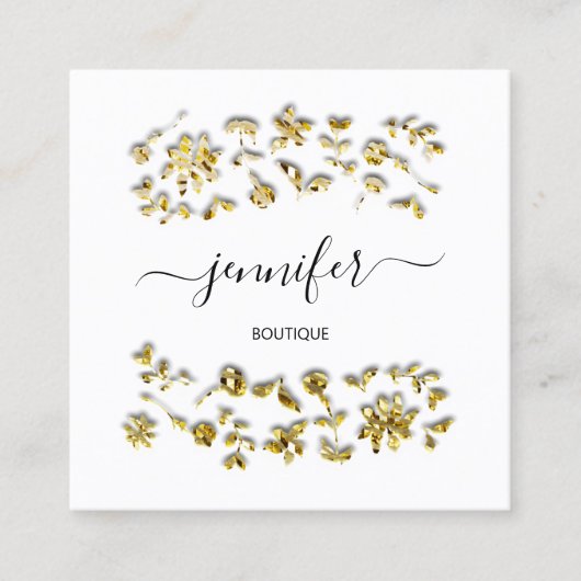 プロフェッショナルブティックショップフローラ白黒金ゴールド スクエア名刺 (正面)