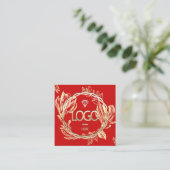 プロフェッショナルブティックショップフローラQRロゴレッド金ゴールド スクエア名刺 (スタンド正面)