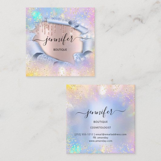 プロフェッショナルブティックショップブルーグリッターホログラフ3D スクエア名刺 (正面/裏面)
