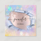 プロフェッショナルブティックショップブルーグリッターホログラフ3D スクエア名刺 (正面)