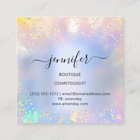 プロフェッショナルブティックショップブルーグリッターホログラフ3D スクエア名刺 (裏面)