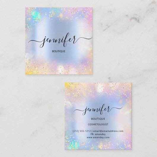 プロフェッショナルブティックショップブルーグリッターホログラフ スクエア名刺 (正面/裏面)