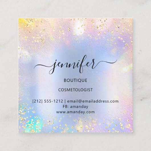 プロフェッショナルブティックショップブルーグリッターホログラフ スクエア名刺 (裏面)